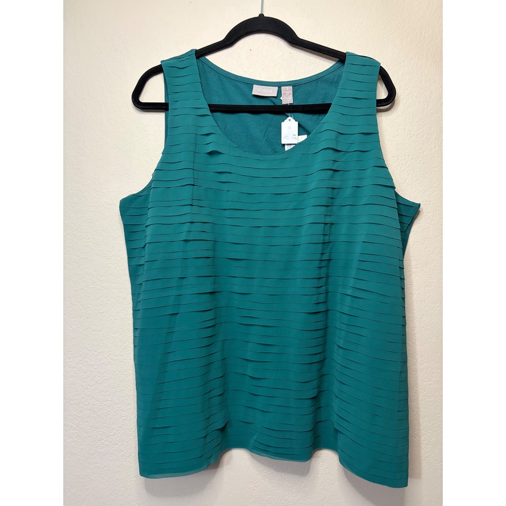 Chicos Teal Green Tiered Ruffle Front Sleeveless Tank Top Shell Size 3 Large XL